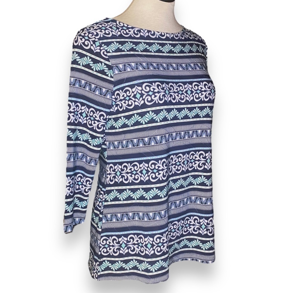 croft & barrow 3/4 Sleeve Stretch Damask Stripe Top Size Small NWT